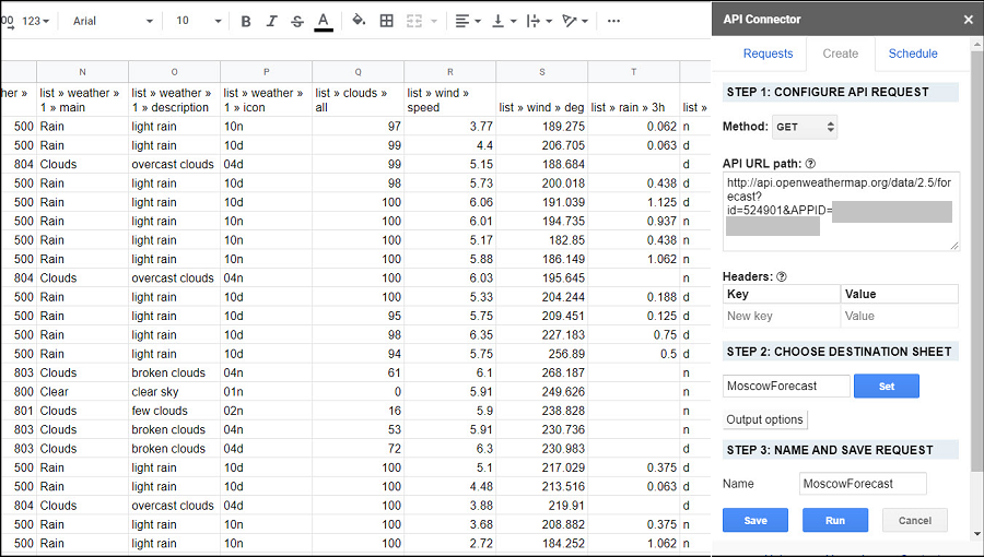 Import OpenWeatherMap Data to Google Sheets
